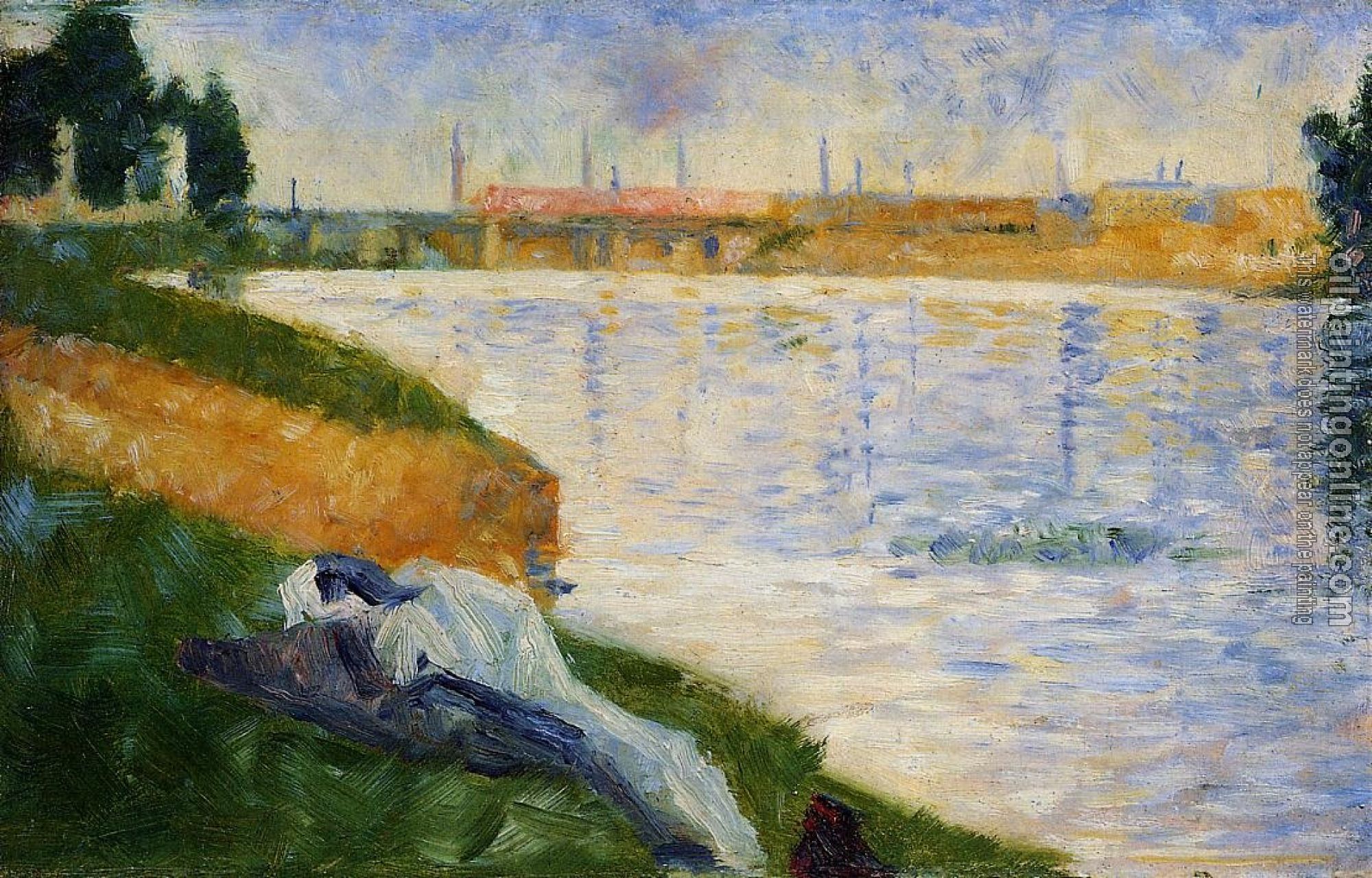 Seurat, Georges - Bathing at Asnieres, Clothing on the Grass